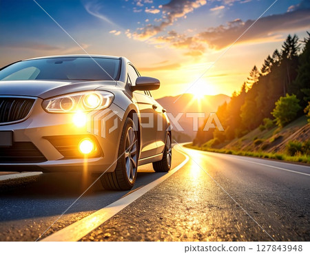 Black car in the sunset 127843948