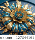 Gold and blue floral glitter decoration 127844191