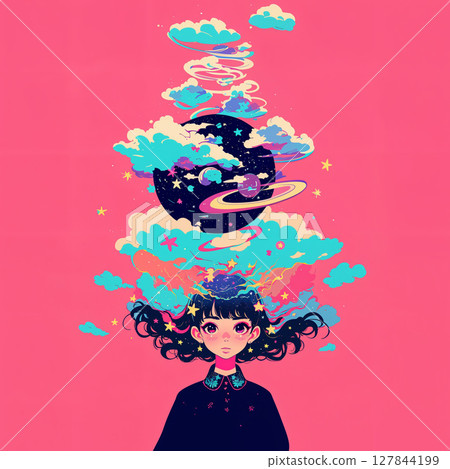 可愛的女孩和多彩的宇宙 127844199