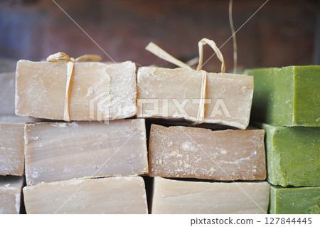 natural soap bar on table natural soap bar on table 127844445