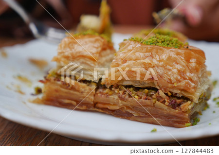 arabic dessert baklava on a plate arabic dessert baklava on a plate 127844483