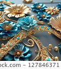 Gold and blue flower brooch 127846371