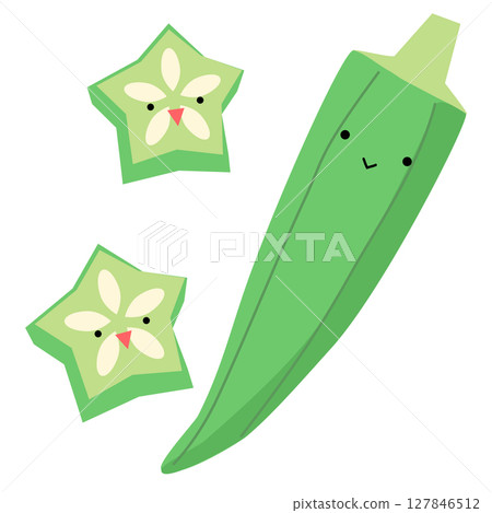 Cute okra slices character summer vegetables vector illustration 127846512