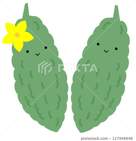 Cute bitter melon character summer vegetable vector illustration Cute bitter melon character summer vegetable vector illustration 127846646