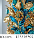 Gold and blue floral ornament painting 127846705