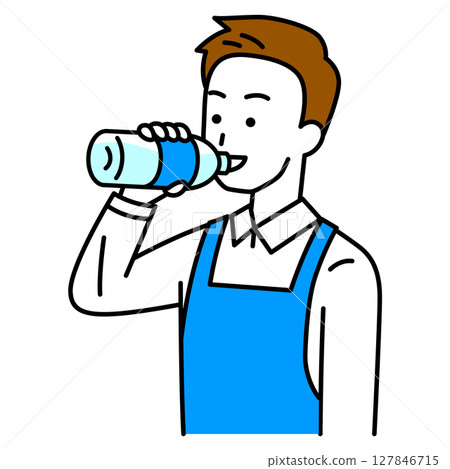 A man in an apron hydrating 127846715