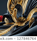 Gold ornaments and black silk 127846764