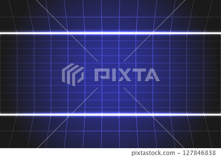 Futuristic Grid Background with Glowing Horizontal Light and Dark Blue Gradient 127846838
