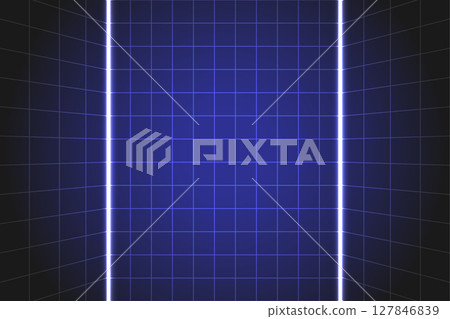 Futuristic Grid Background with Glowing vertical Light and Dark Blue Gradient, Futuristic Grid Background with Glowing vertical Light and Dark Blue Gradient, 127846839