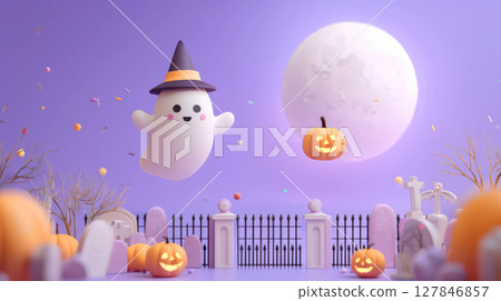 Cute Halloween ghost and jack-o-lantern Cute Halloween ghost and jack-o-lantern 127846857