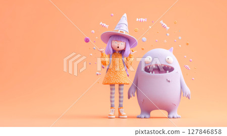 Halloween cute zombie and witch 127846858