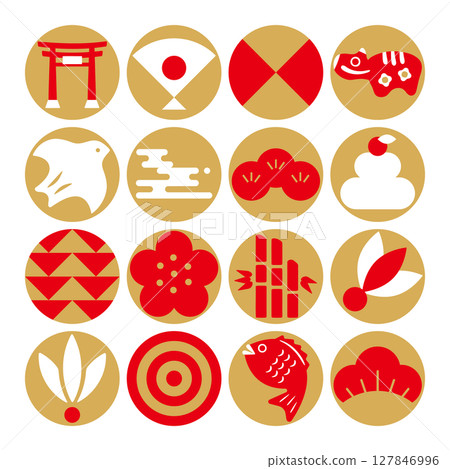 Japanese-style illustrations that can be used for New Year's cards. Japanese-style icon set. Japanese modern illustrations. Japanese-style illustrations that can be used for New Year's cards. Japanese-style icon set. Japanese modern illustrations. 127846996