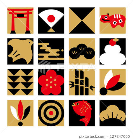Japanese-style illustrations that can be used for New Year's cards. Japanese-style icon set. Japanese modern illustrations. Japanese-style illustrations that can be used for New Year's cards. Japanese-style icon set. Japanese modern illustrations. 127847000