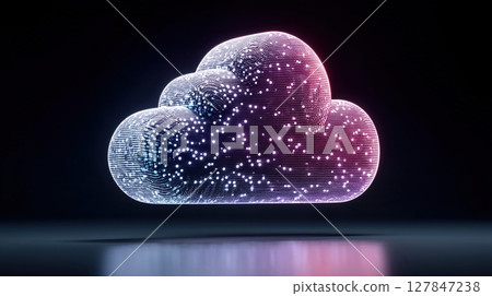 Modern cloud technology concept with glowing data points represents cloud computing and data center technologies in futuristic style 127847238