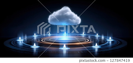 Cloud technology concept with modern data center and cloud technologies symbolizing digital connection and network innovation 127847419