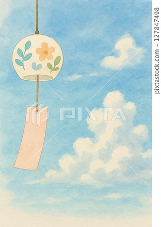 Wind chimes floating in the blue sky 127847498