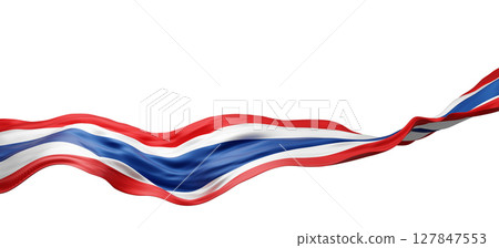 Thailand flag flying isolated on white background with copy space 3D render 127847553