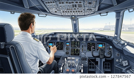 一架客機駛向跑道的駕駛艙 127847567