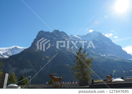 View of the Eiger from the town of Grindelwald 127847695