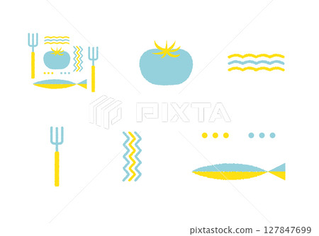 Illustration material: A colorful decomposition vector material set of food motifs such as fish and tomatoes 127847699