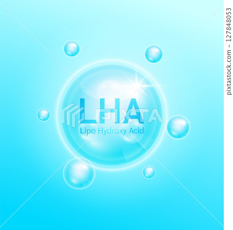 LHA Lipo hydroxy acid solution blue. Serum skin care face for cosmetics ads. Medical beauty science. Vector EPS10. LHA Lipo hydroxy acid solution blue. Serum skin care face for cosmetics ads. Medical beauty science. Vector EPS10. 127848053