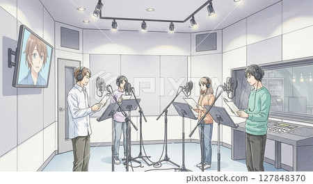 配音員錄製他們的聲音 配音員錄製他們的聲音 127848370