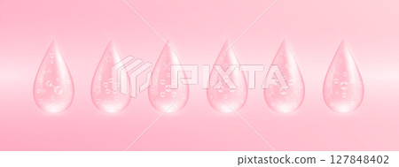 Molecule in water drop collagen solution pink. Vitamins complex Hyaluronic acid Moisturizer from nature. Used for design cosmetic products. Beauty skin care ads. Medical scientific. 3D Vector. 127848402