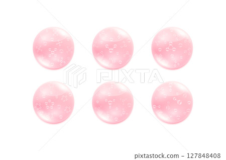 Vitamins complex Hyaluronic acid Moisturizer from nature. Molecule in water drop collagen solution pink. Used for design cosmetic products. Beauty skin care ads. Medical scientific. 3D Vector. 127848408