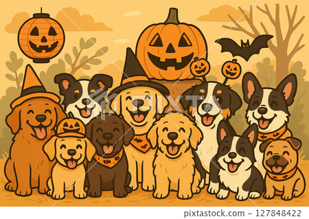 狗狗們在萬聖節玩得很開心 狗狗們在萬聖節玩得很開心 127848422