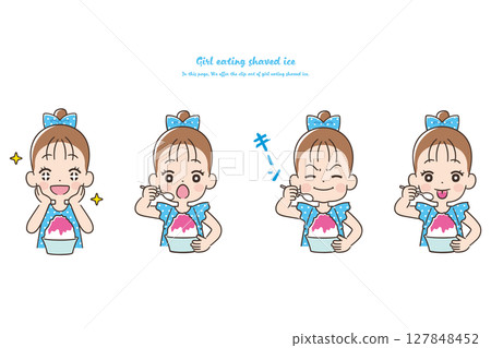 女孩吃刨冰套餐 女孩吃刨冰套餐 127848452