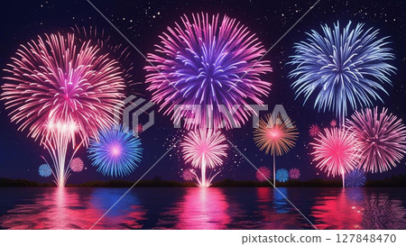 Fireworks reflected in the water 127848470