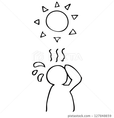 簡單中暑線描向量素材 簡單中暑線描向量素材 127848659