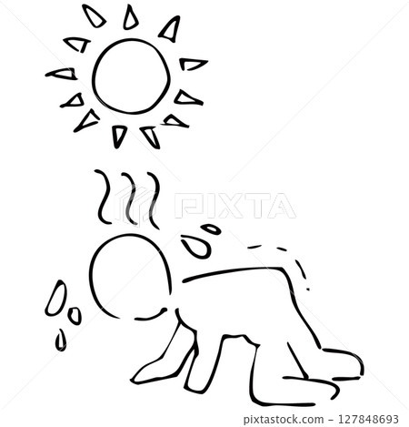 簡單中暑線描向量素材 127848693