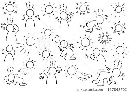 簡單中暑線描向量素材 127848702