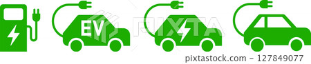 Electric car, EV, eco car and charging station icon illustration green 127849077