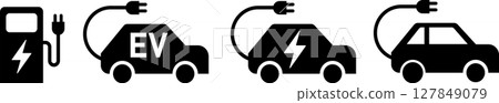 Electric car, EV, eco car and charging station icon illustration 127849079