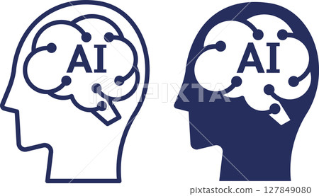AI, artificial intelligence, robot silhouette illustration icon navy blue 127849080