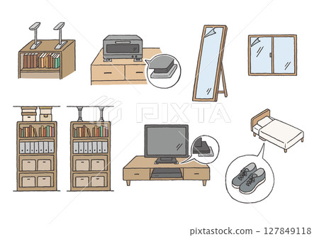 Hand-drawn illustration set related to earthquake countermeasures (color) Hand-drawn illustration set related to earthquake countermeasures (color) 127849118
