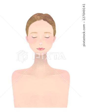 Beauty image illustration of a woman with her eyes closed and her hair tied up 127849141