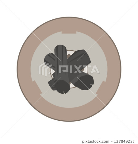 裡面有木炭的木炭烤架的頂視圖 127849255