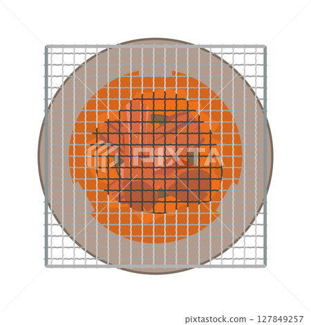 Illustration of a square grill being placed on a heated charcoal grill Illustration of a square grill being placed on a heated charcoal grill 127849257