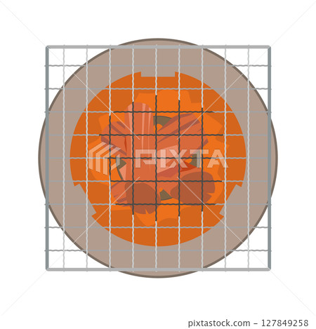 Illustration of a square grill being placed on a heated charcoal grill Illustration of a square grill being placed on a heated charcoal grill 127849258