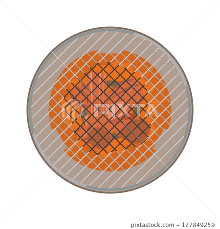 Illustration of a round grill placed on a heated charcoal grill Illustration of a round grill placed on a heated charcoal grill 127849259