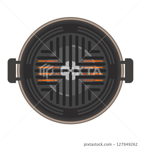 成吉思汗鍋在炭火上加熱的插圖 127849262