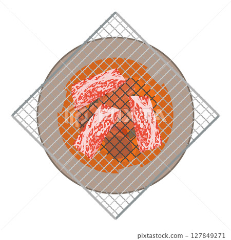 Illustration of grilling meat on a square grill Illustration of grilling meat on a square grill 127849271