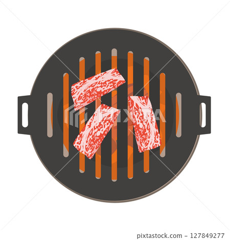 Illustration of grilling meat on a charcoal grill 127849277