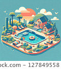 Resort pool illustration 127849558