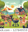 Family having a barbecue at camp 127849559