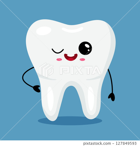Kawaii tooth cartoon character with blue background 127849593