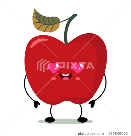 Cute red apple character with heart eyes 127849602